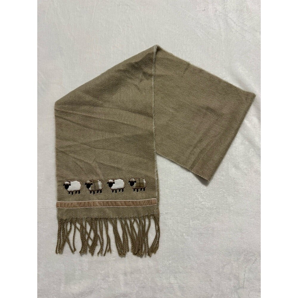 James Pringle Weavers Unisex Camel Scarf Embroider sheep 100% acrylic Winter Tan